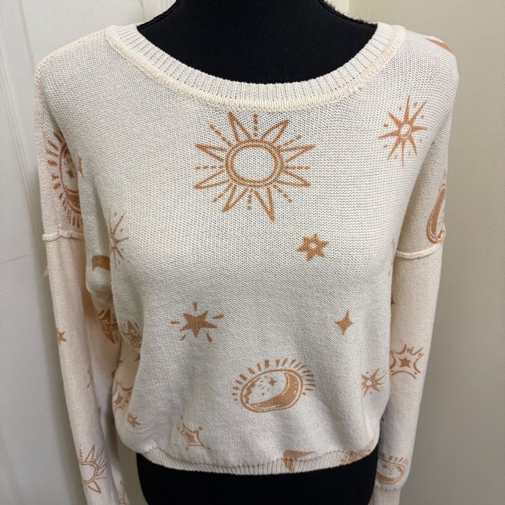 Sincerely Jules Sun Moon Star Knit Sweater Cropped M Celestial Whimsigoth Witchy - Picture 4 of 11